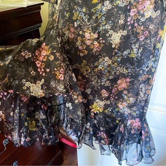 Cinq A Sept Dress Marianne Floral Silk Organza Tie Wedding Black Multi 0 NWT - Picture 3 of 12